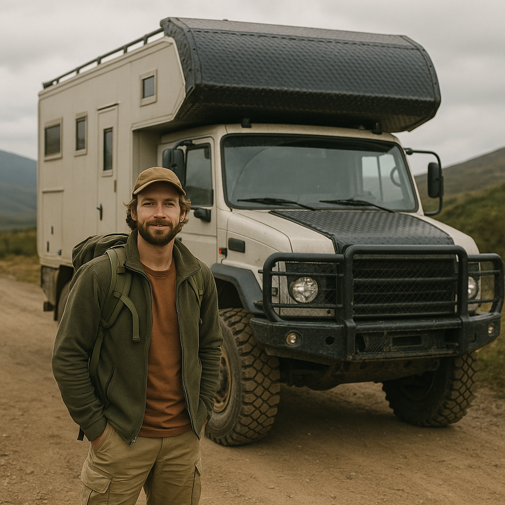 Fulltime traveler with protected motorhome No visible text no words no letters