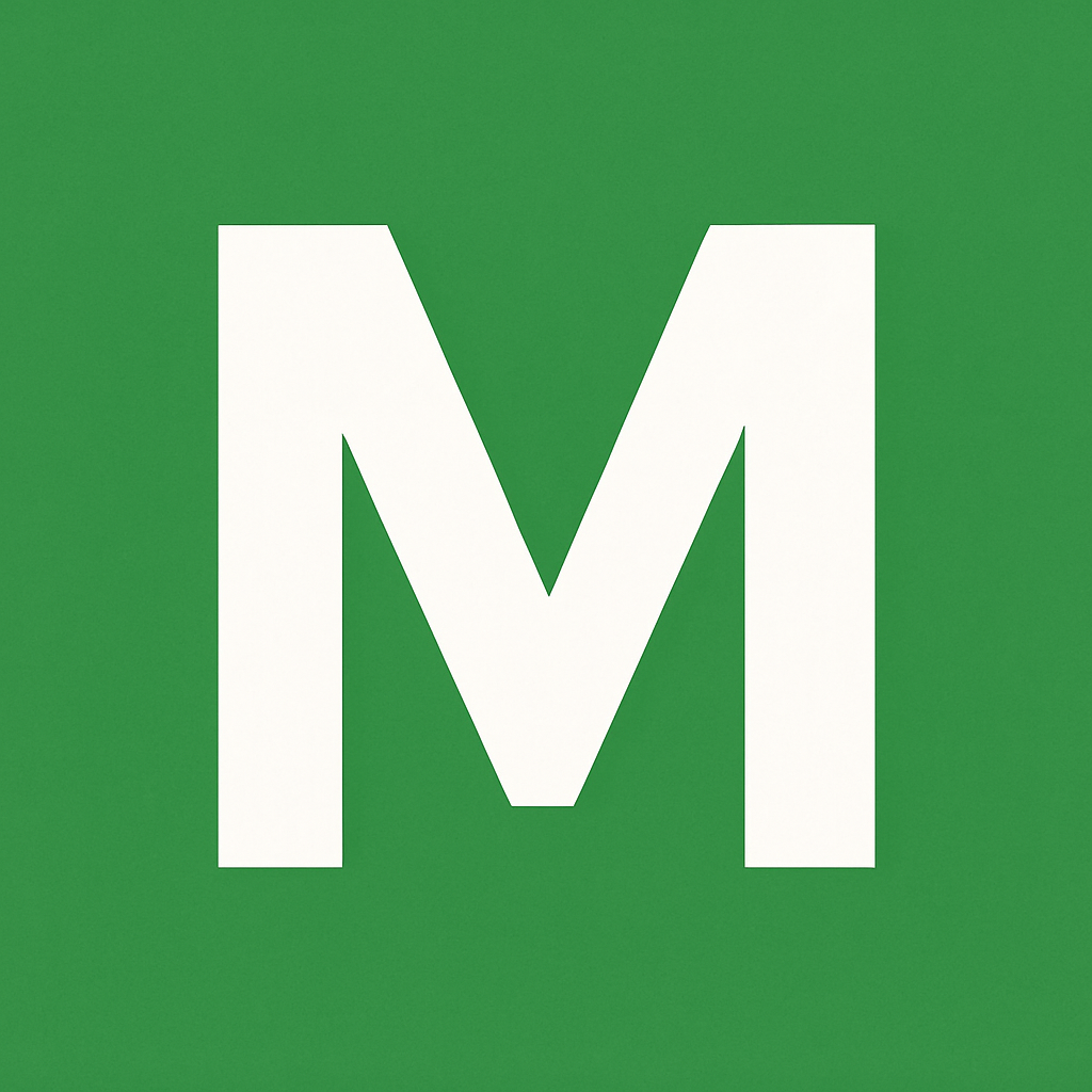 Green colored background with M in white