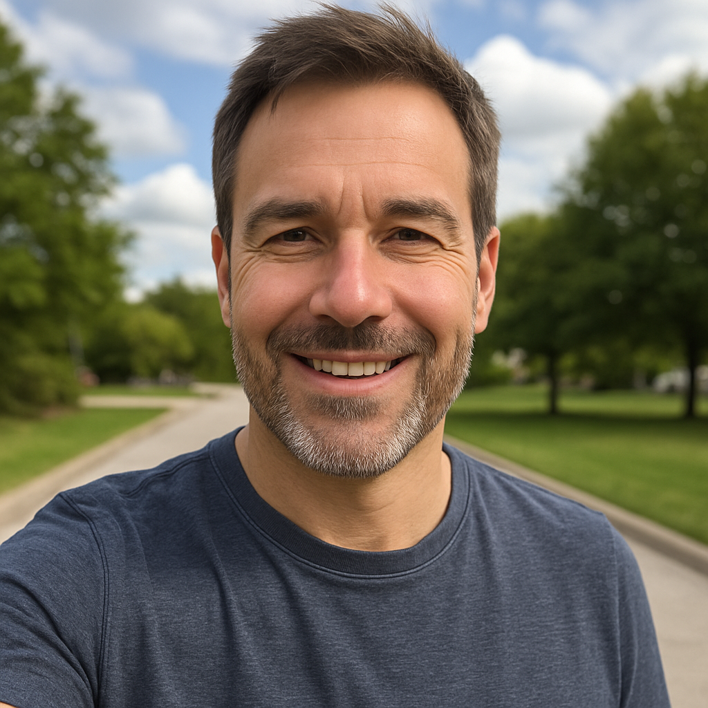 selfie of a guy in hs 40s outside